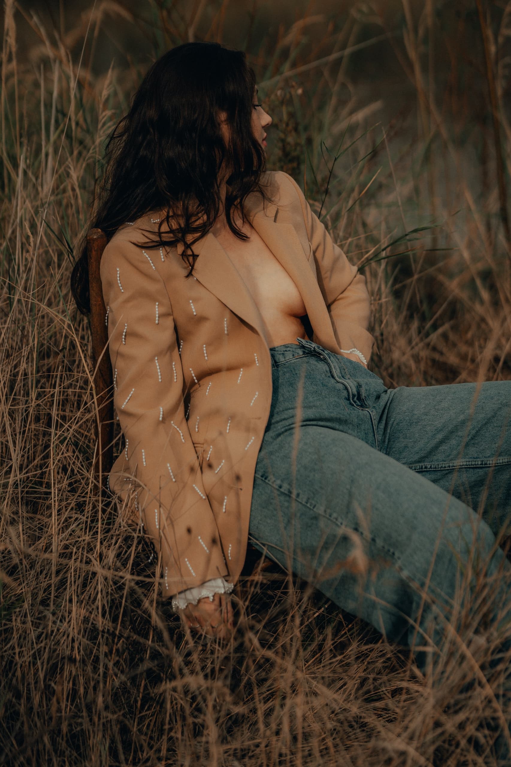 Pearl-beaded blazer